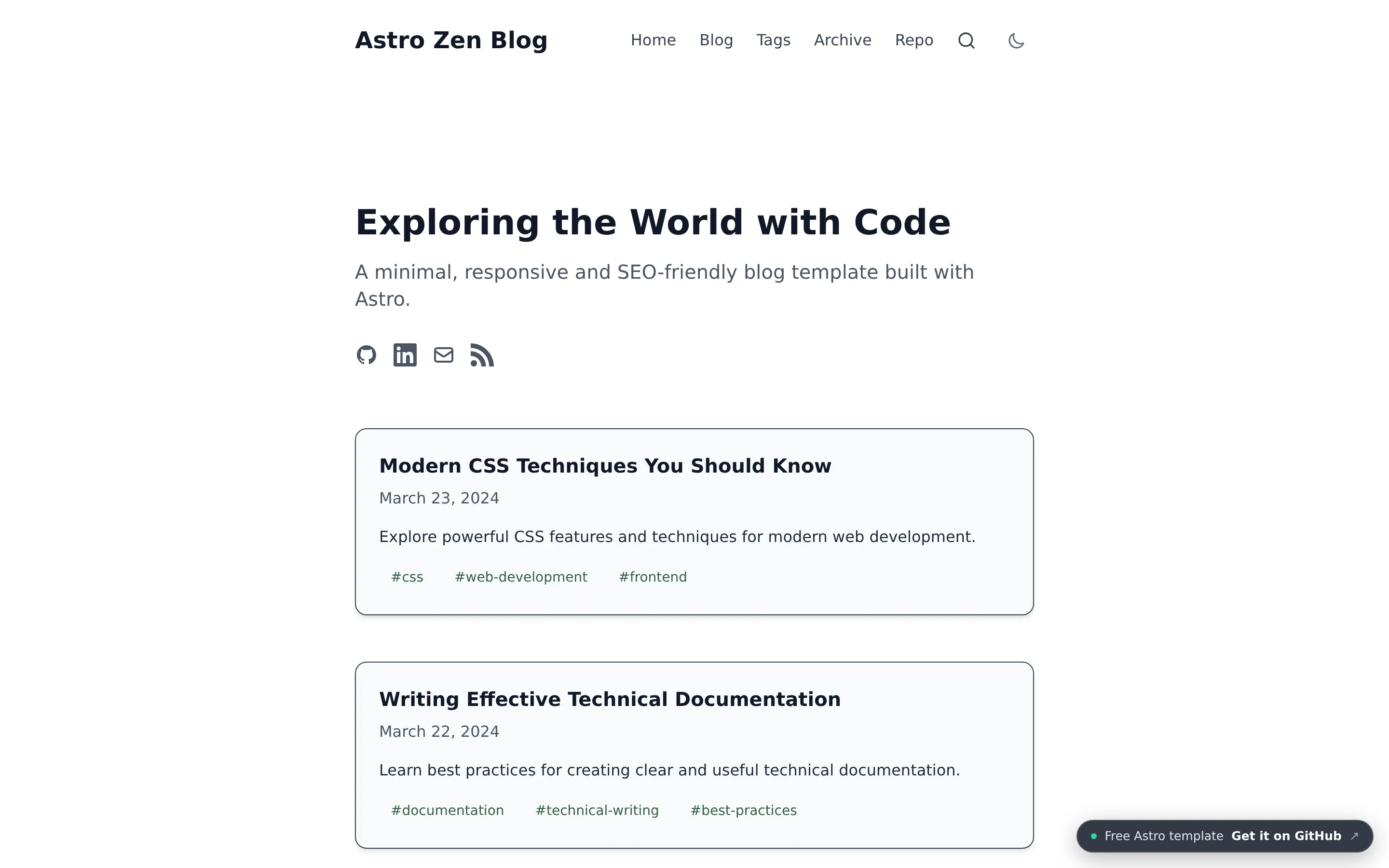 Astro Zen Blog home page
